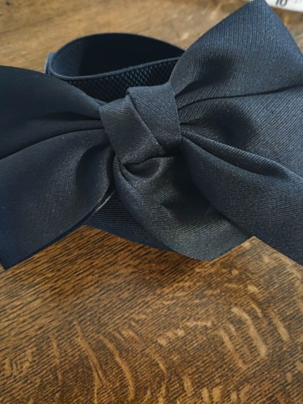 Fancy Black Bow on Wide Elastic Belt w/ 2 Snap Closure.